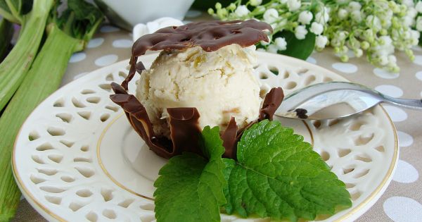 Rabarbarowe lody w ażurkach czekoladowych